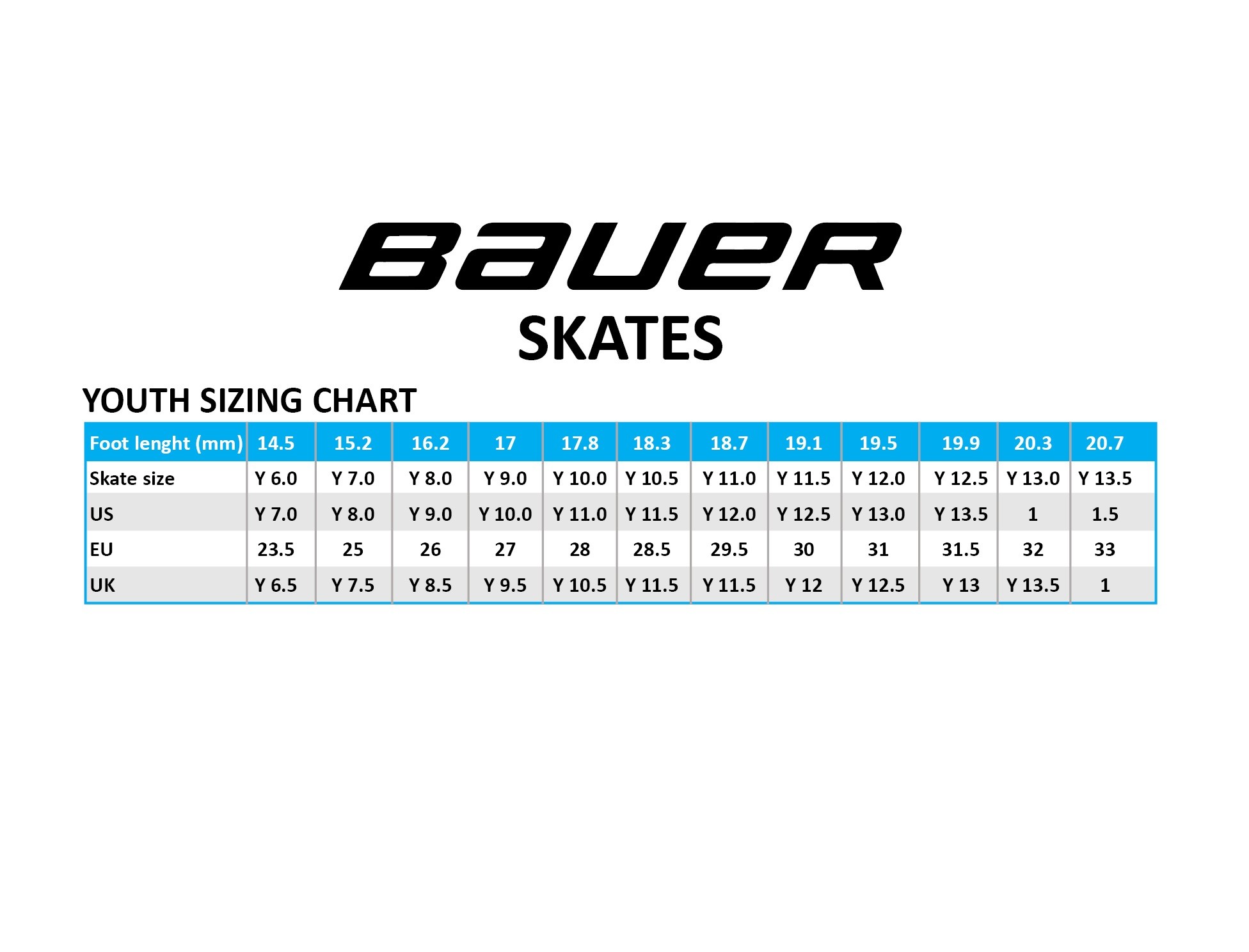 Ice Hockey Skate Size Chart