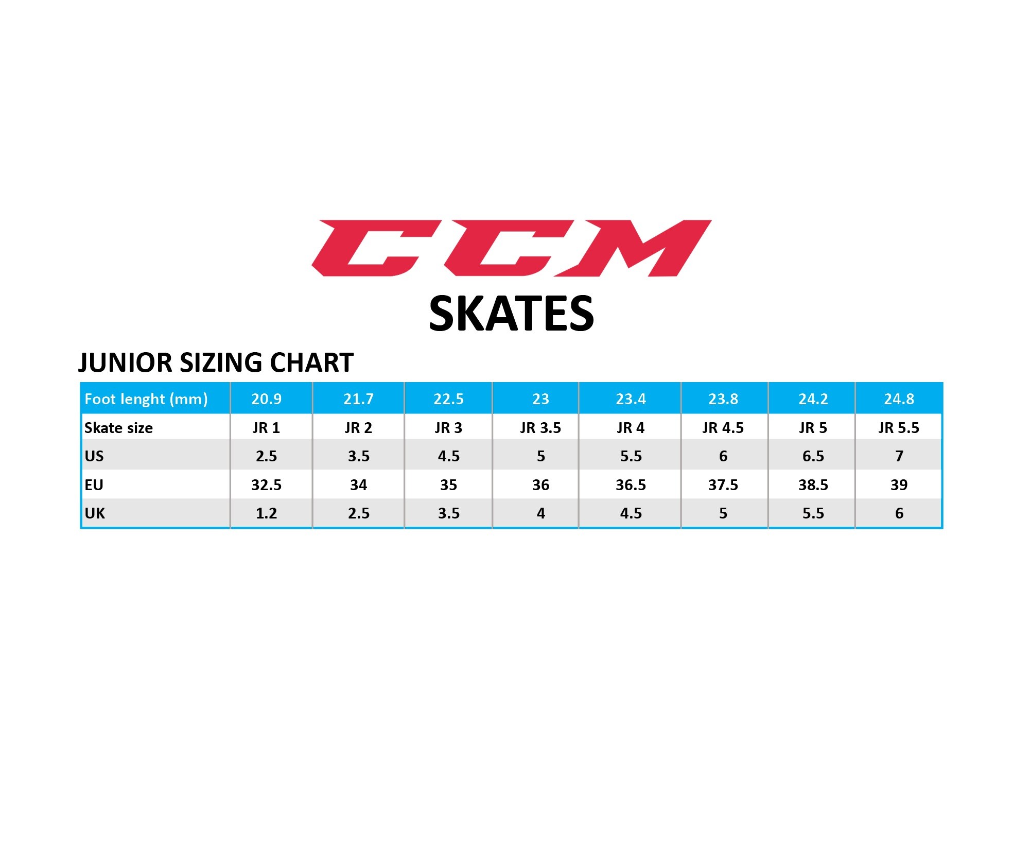 Ccm Hockey Skate Size Chart