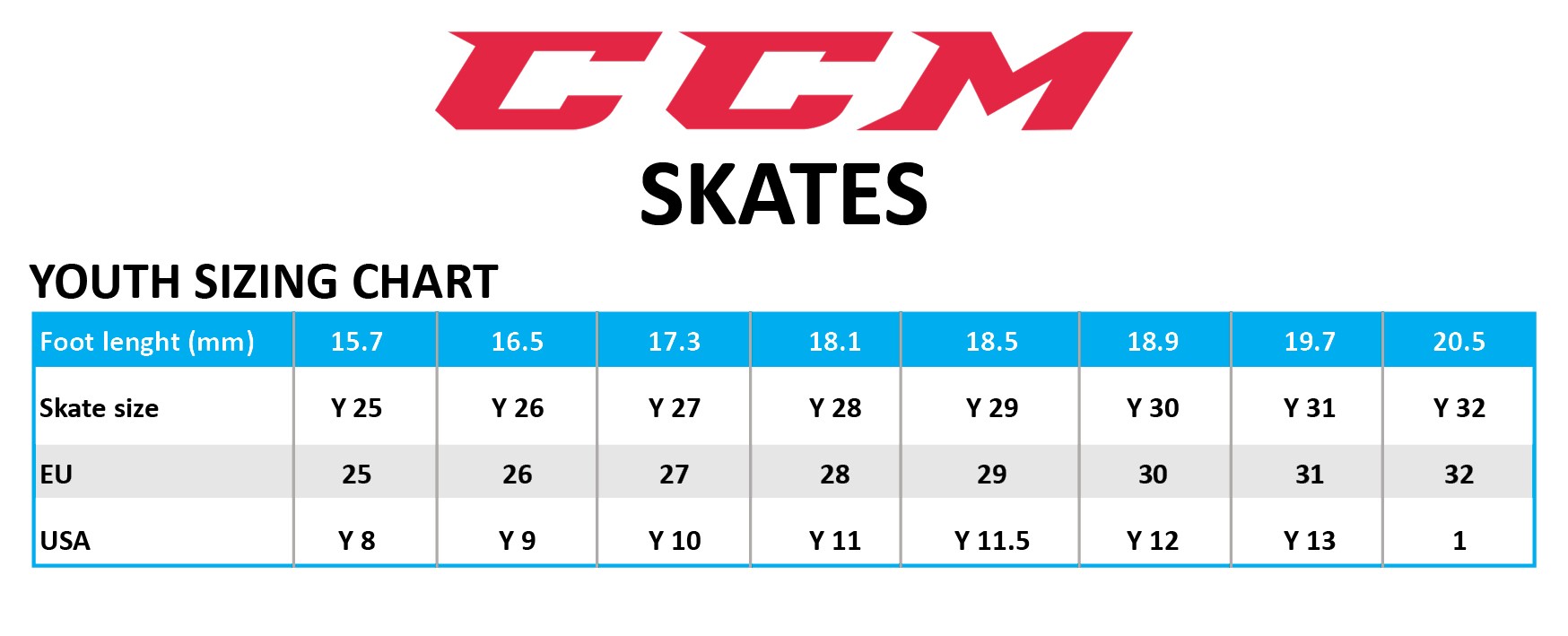 Hockey Skates Size Chart